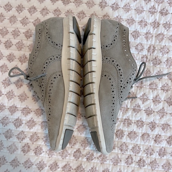 Cole Haan ZeroGrand Oxford Sneaker Sole Wingtip Gray Suede Perforated Size 7 - Picture 5 of 14